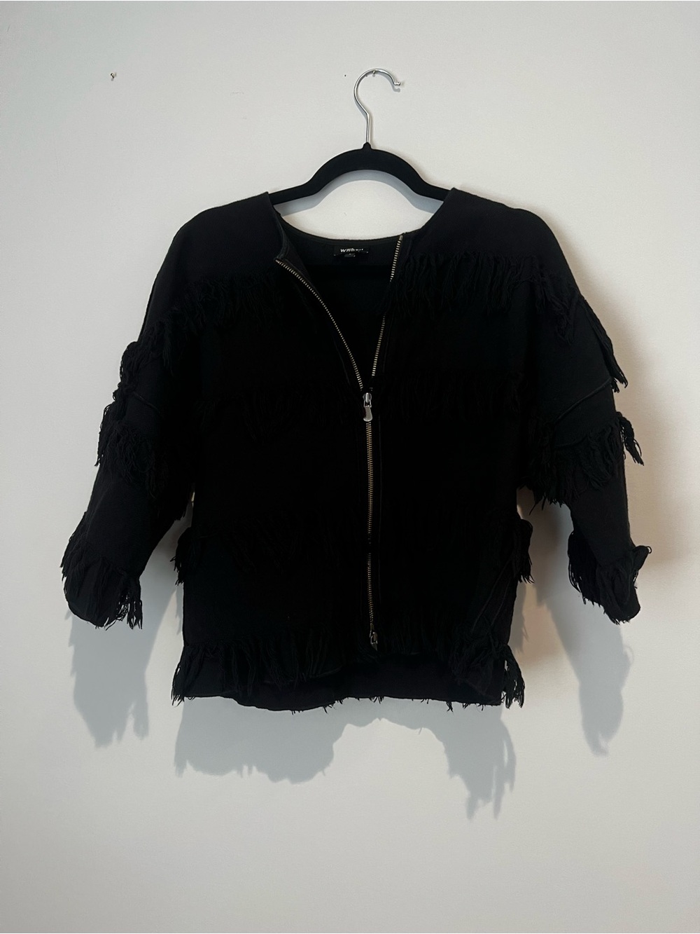 Worth Black Fringe Zip Bomber Jacket